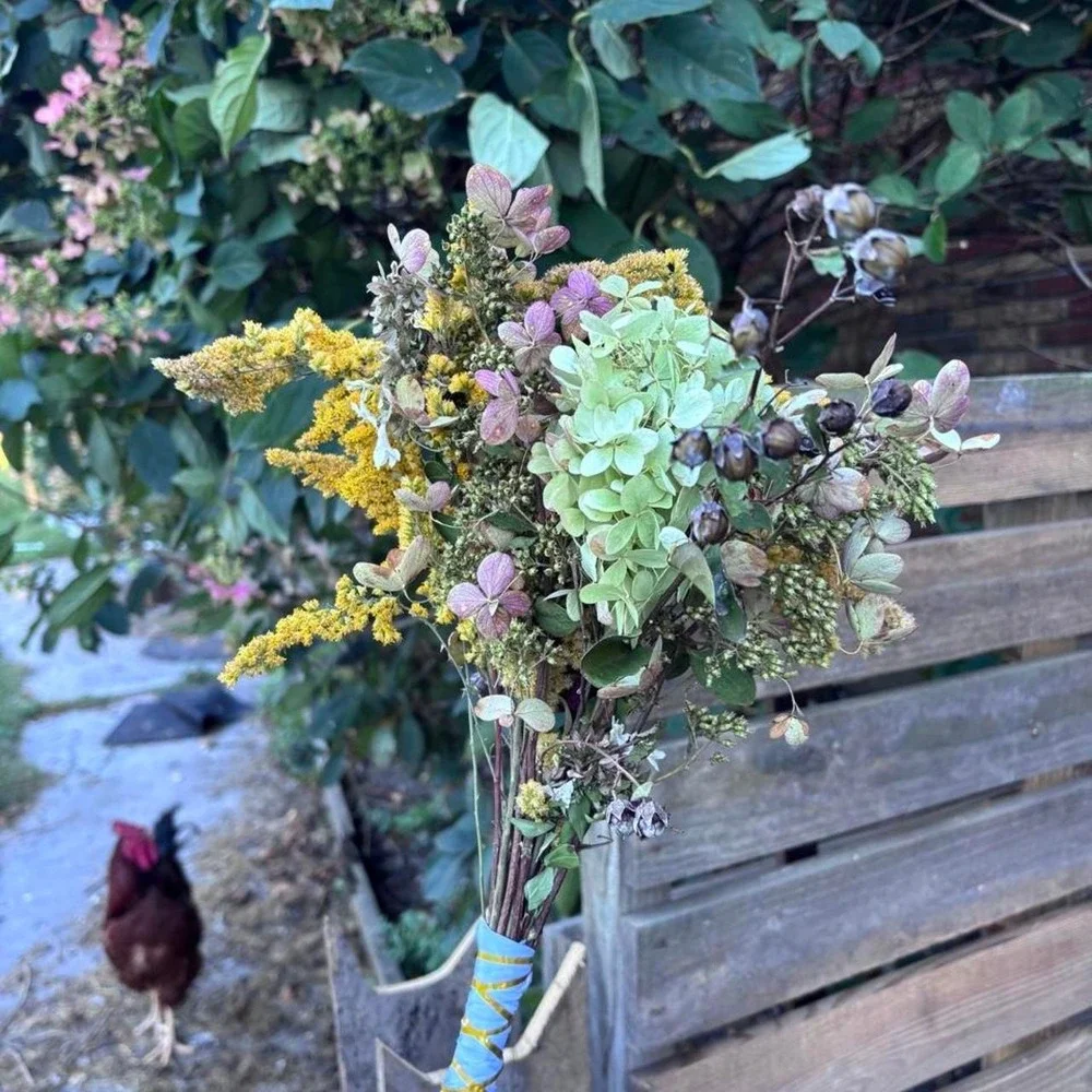 Preserved Goldenrod and Hydrangea Bouquet Real Dried Wildflower 11in Arrangement